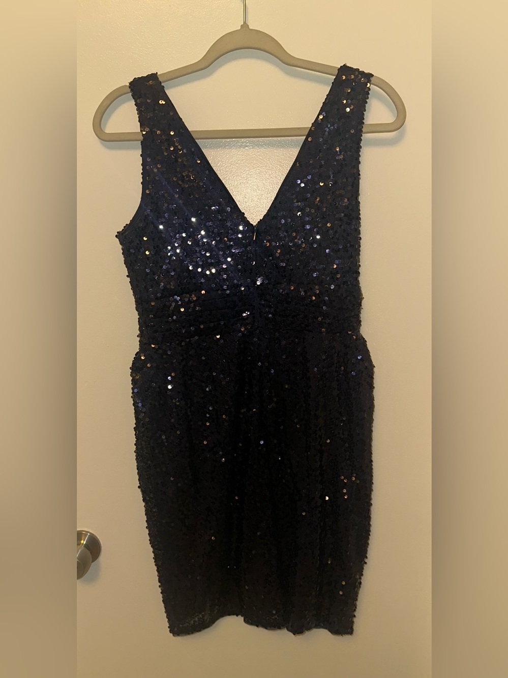 AQUA Navy Sequin V-Neck Mini Dress